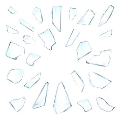 Broken glass pieces. Shattered glass on white background. Vector realistic illustration clipart