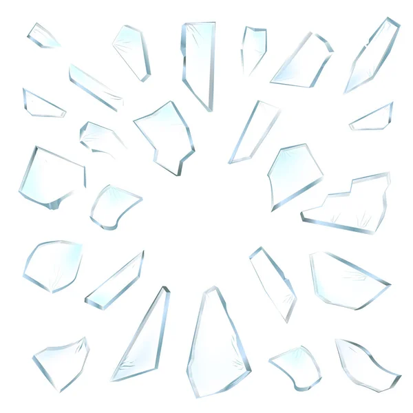 Pedaços de vidro partidos. Vidro partido no fundo branco. Ilustração realista vetorial —  Vetores de Stock