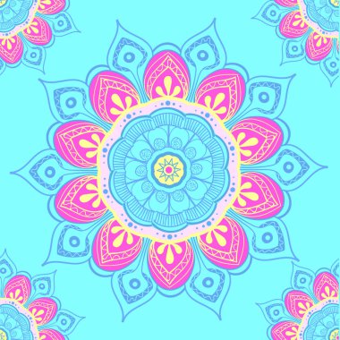 Hint mandala 'sında kusursuz desen. Klasik dekoratif elementler. El çizimi arka plan. İslam, Arapça, Hintçe, sedir motifleri. Kumaş ya da kağıda yazdırmak için mükemmel.