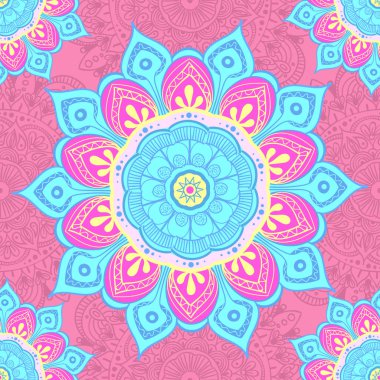 Hint mandala 'sında kusursuz desen. Klasik dekoratif elementler. El çizimi arka plan. İslam, Arapça, Hintçe, sedir motifleri. Kumaş ya da kağıda yazdırmak için mükemmel.