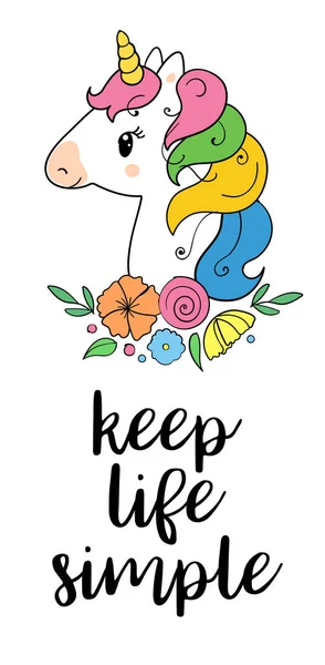 Keep life simple. Vector magic inspirational quote. Motivational lettering with unicorn. — Stock Vector