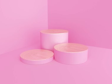 Soyut geometri şekilli pembe renkli podyum pembe renk arka planında ürün için. Minimum konsept. 3d oluşturma