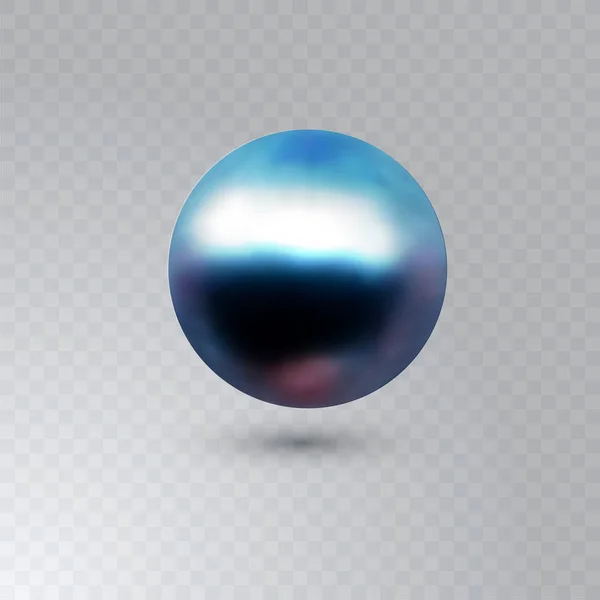 Ilustración vectorial de una sola perla de ostra marina azul natural brillante con efectos de luz aislados sobre fondo transparente. Hermosa perla realista brillante 3D para accesorios de lujo . — Vector de stock