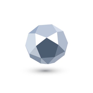 Beyaz arka planda gümüş ikosadokateyn. Mücevher taşı. Icosahedron, on iki yüzlü. Soyut geometrik şekil. Vektör illüstrasyonu.