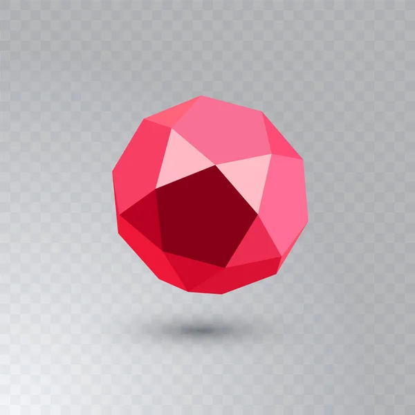 Czerwony icosadodecahedron na przezroczystym tle. Kamień jubilerski. Ikosahedron, dwunastościan. Abstrakcyjny kształt geometryczny. Ilustracja wektora. — Wektor stockowy