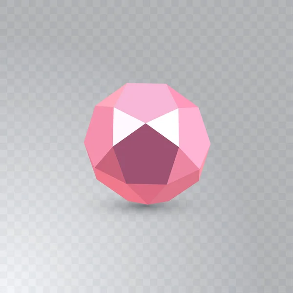 Pink icosadodecahedron sobre fondo transparente. Piedra joyera. Icosahedron, dodecahedron. Forma geométrica abstracta. Ilustración de vectores. — Vector de stock