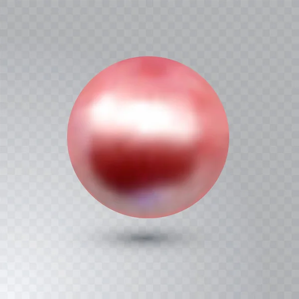 Vektor-Illustration von einzelnen glänzenden natürlichen roten Austernperlen mit Lichteffekten isoliert auf transparentem Hintergrund. schöne 3D glänzende realistische Perle für luxuriöse Accessoires. — Stockvektor