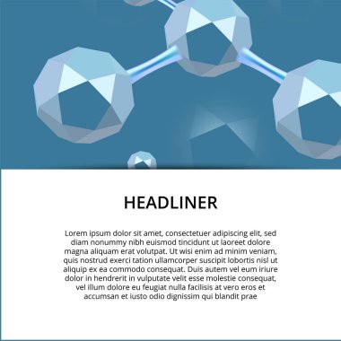 Moleküler soyut ağ afişleri. Vektör çizimi. Atomlar. Afiş ya da el ilanı için tıbbi geçmiş. Mavi ikosahedron parçacıklı 3d moleküler yapı.