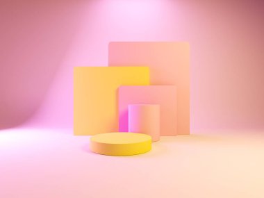 Soyut geometri şekilli pembe renkli podyum pembe renk arka planında ürün için. Minimum konsept. 3d oluşturma