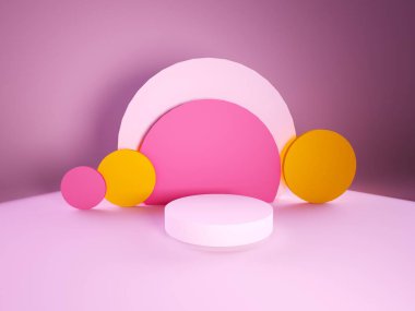 Soyut geometri şekilli pembe renkli podyum pembe renk arka planında ürün için. Minimum konsept. 3d oluşturma