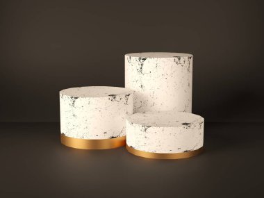 Ürün Yayası, Stand, Showcase, Pembe Mermer ve Altın Doku, Silindir Şekli, Lüks Konsept, 3d Renderleme