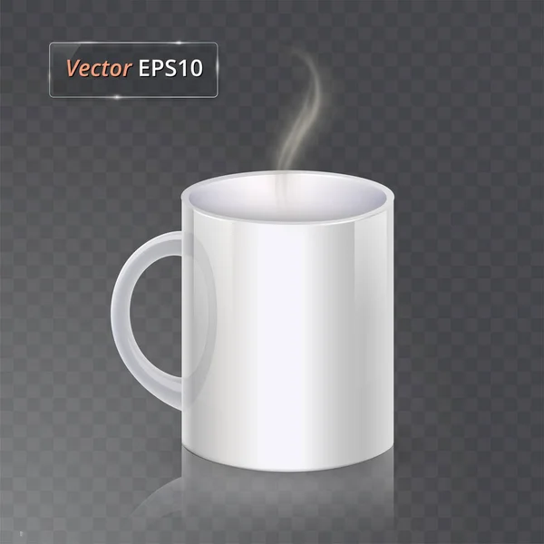 Vektorkopp för te eller kaffe. Keramisk kopp isolerad på transparent bakgrund med realistisk rök. — Stock vektor