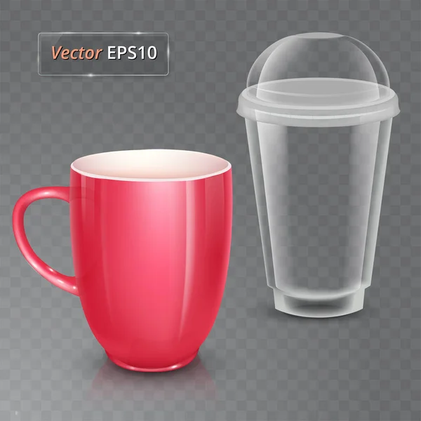 Coupe vectorielle pour thé ou café. Coupe en céramique et tasse en plastique . — Image vectorielle