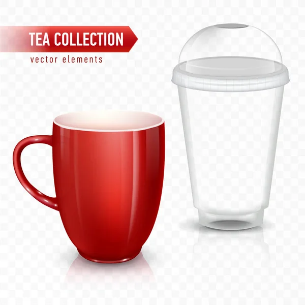 Coupe vectorielle pour thé ou café. Coupe en céramique et tasse en plastique . — Image vectorielle