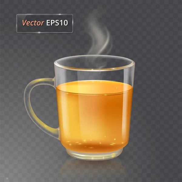 Copo de vetor para chá ou café. Copo transparente de vidro isolado em fundo transparente com fumaça realista . — Vetor de Stock