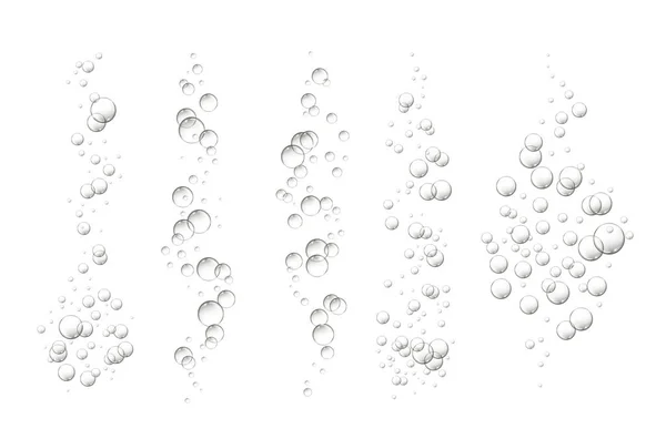 Schwimmende Blasen. Schöner Vektorhintergrund für Ihr Design. Set von Champagner sprudelnden Luftblasen strömt isoliert auf weißem Hintergrund. — Stockvektor