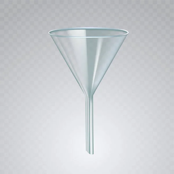 Relistisch glazen trechter geïsoleerd op transparante achtergrond. Filterapparatuur voor medisch chemisch laboratorium. 3d vector illustratie. — Stockvector