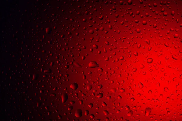 Gouttes Eau Sur Verre Néon Rouge Pluie Sur Verre Sur — Photo