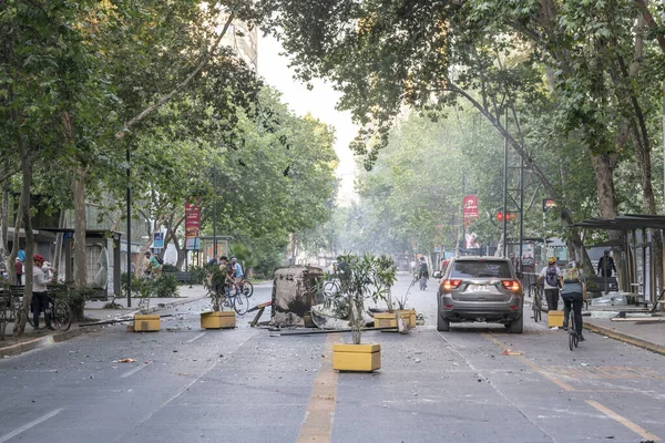 Összecsapások Rendőrség Tüntetők Között Santiago Utcákon — Stock Fotó