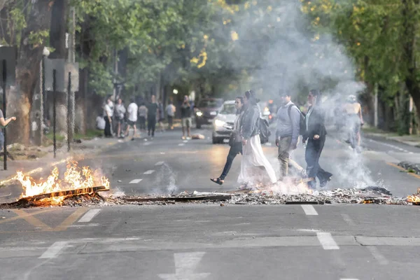 Affrontements Entre Police Les Manifestants Dans Les Rues Santiago — Photo