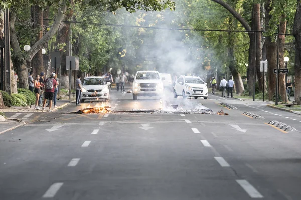 Összecsapások Rendőrség Tüntetők Között Santiago Utcákon — Stock Fotó