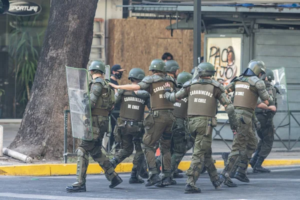 Scontri Tra Polizia Manifestanti Nelle Strade Santiago — Foto Stock