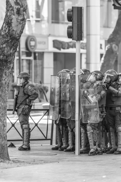 Összecsapások Rendőrség Tüntetők Között Santiago Utcákon — Stock Fotó