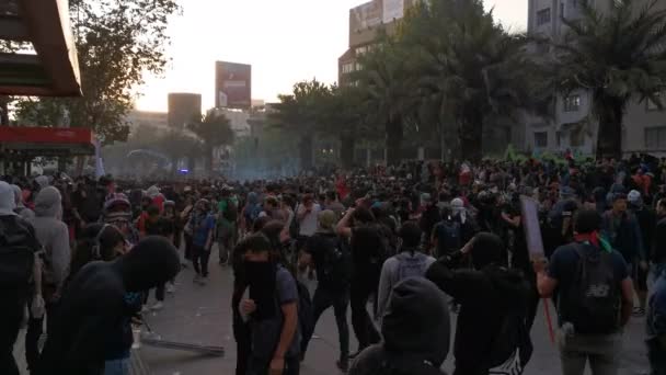 Hely Santiago Chile Ország Chile Időpont 2019 November Összecsapások Rendőrség — Stock videók