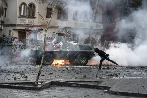Santiago Del Cile 2019 Manifestanti Piazza Italia Durante Rivolte Esercito — Foto Stock