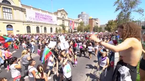 Πόλη Santiago Χώρα Χιλή Μαρτίου 2020 Παγκόσμια Ημέρα Της Γυναίκας — Αρχείο Βίντεο