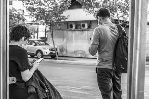 Ciudad Santiago País Chile Marzo 2020 Personas Reales Preocupadas Caminando —  Fotos de Stock