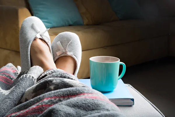 Female legs covered with blanket — Stock Photo, Image