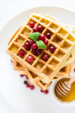 Bal ve cranberries ile Belçika waffle