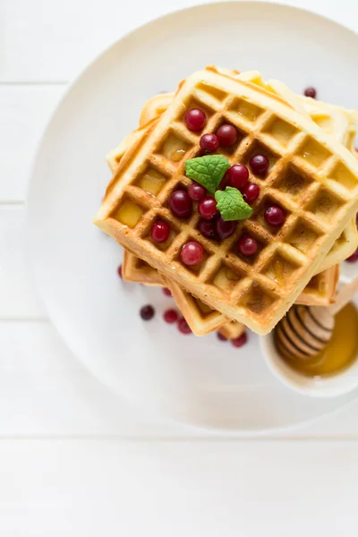 Waffles belgas com mel e cranberries — Fotografia de Stock