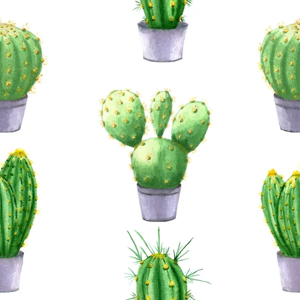 Akwarela Wzór Kaktus Roślina Doniczce Projektowania Włókienniczych Pakowanie Więcej — Zdjęcie stockowe