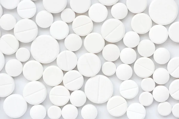 Tabletas Médicas Blancas Fondo Abstracto Vista Superior Gripe Enfermedad Concepto — Foto de Stock