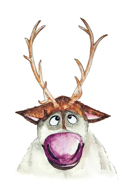 Aquarel Tekening Van Hert Sven Karakter Van Cartoon Frozen Hoofd — Stockfoto