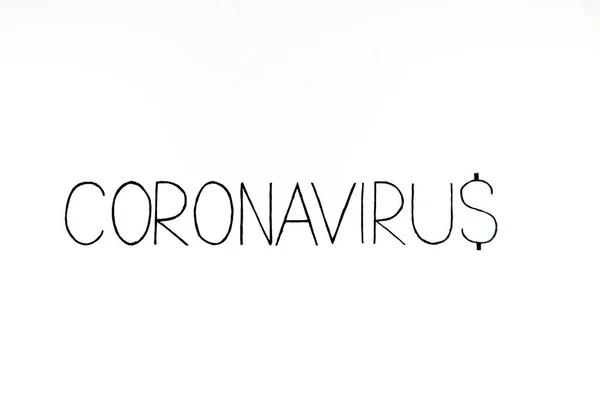Texto Coronavirus Con Símbolo Dólar Sobre Fondo Blanco Aislado — Foto de Stock
