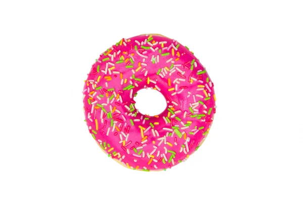 Roze Donut Isoleren Een Witte Achtergrond — Stockfoto