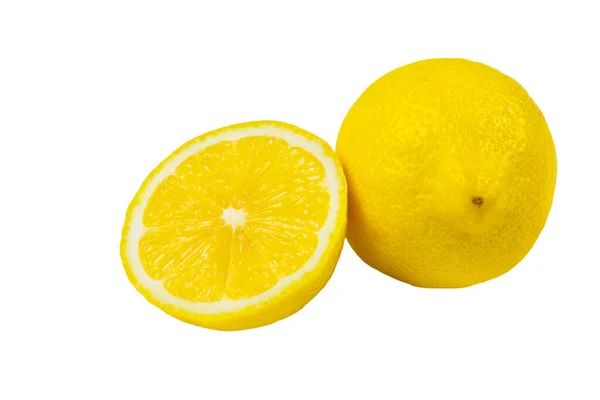 Sárga Citrom Fehér Háttérrel Elszigetelve Elkülöníteni Citront Citrom Fele — Stock Fotó