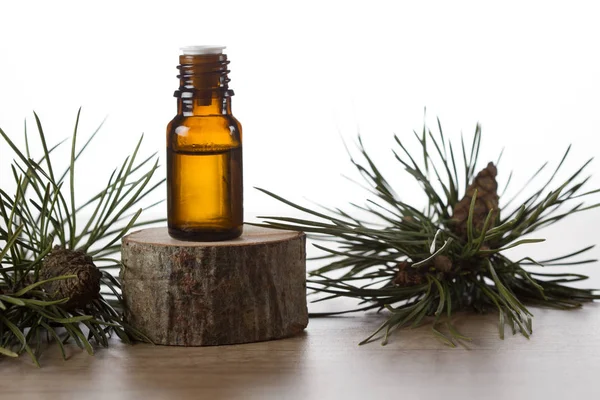 Pine etherische olie en pijnboom takjes — Stockfoto