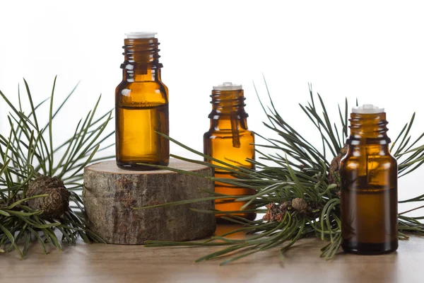 Pine essential oils and pine twigs — Stock Photo, Image