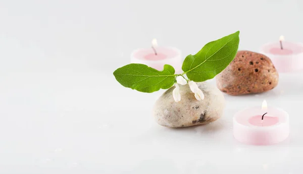 Pedras, velas e flores — Fotografia de Stock