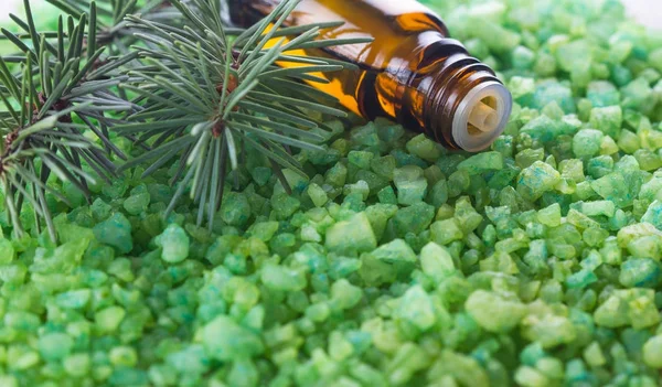 Aceites esenciales de pino y sal marina para aromaterapia — Foto de Stock