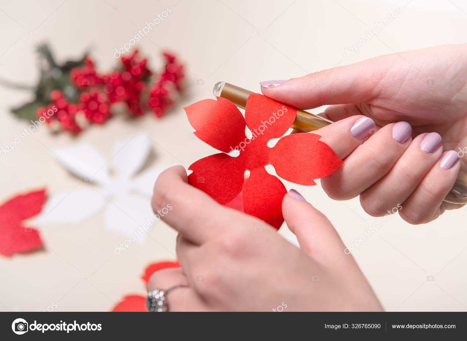 Homemade Christmas Decorations Paper Red Star Stock Photo