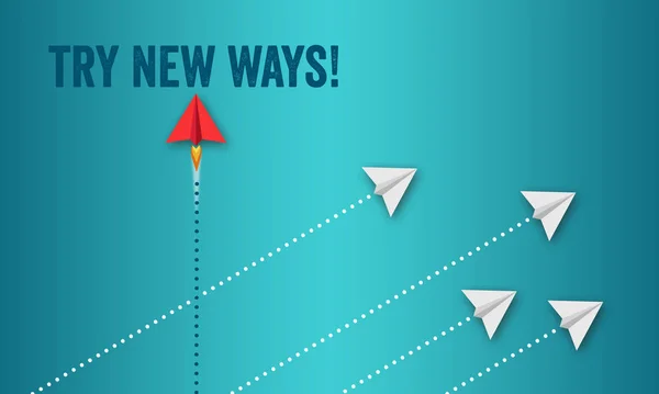 İş mesajlı kırmızı kağıt uçak veya roket Yeni yollar deneyin!