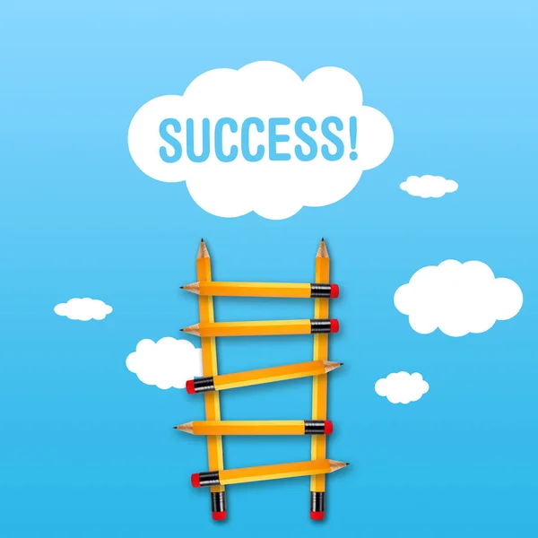 Blue Sky Ladder Made Pencils Word Success — Stock Photo, Image