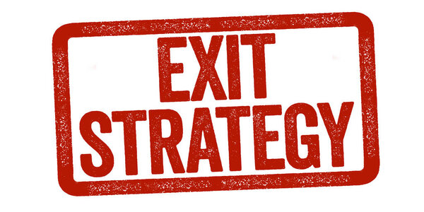 Red Stamp Badge illustration with exit strategy isolated