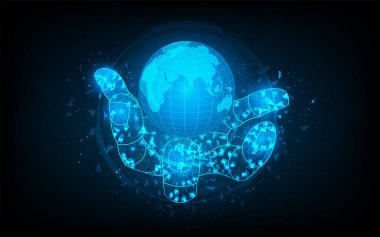 Mavi neonun vektör çizimi, yuvarlak şekillerin geleceksel tasarımı 