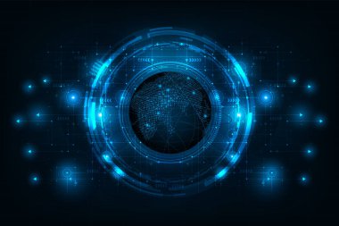 Mavi neonun vektör çizimi, yuvarlak şekillerin geleceksel tasarımı 